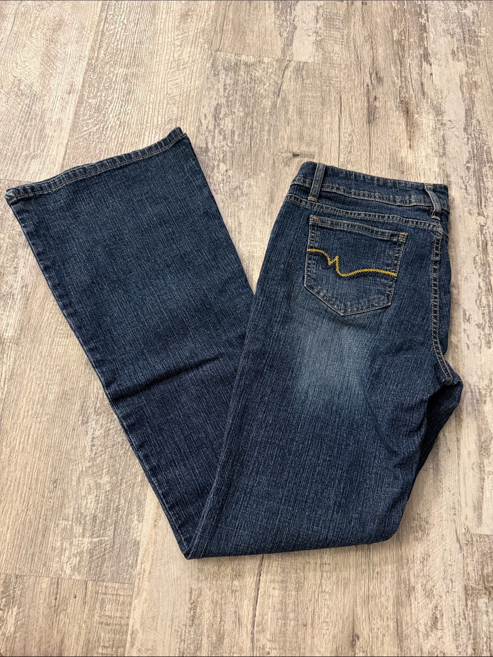 SO Junior’s Dark Blue Flare Jeans with Yellow Stitching